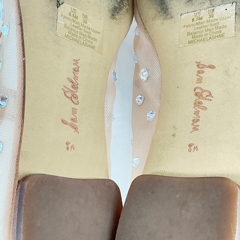 Sam Edelman Size 8.5 Mesh Crystal Mary Jane Flats Nude Beige Rhinestone Michaela - Picture 4 of 14